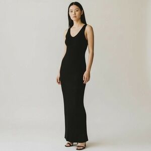 COS Black Ribbed Sleeveless Maxi Bodycon Dress V Neck Stretch Knit Women's L NWT